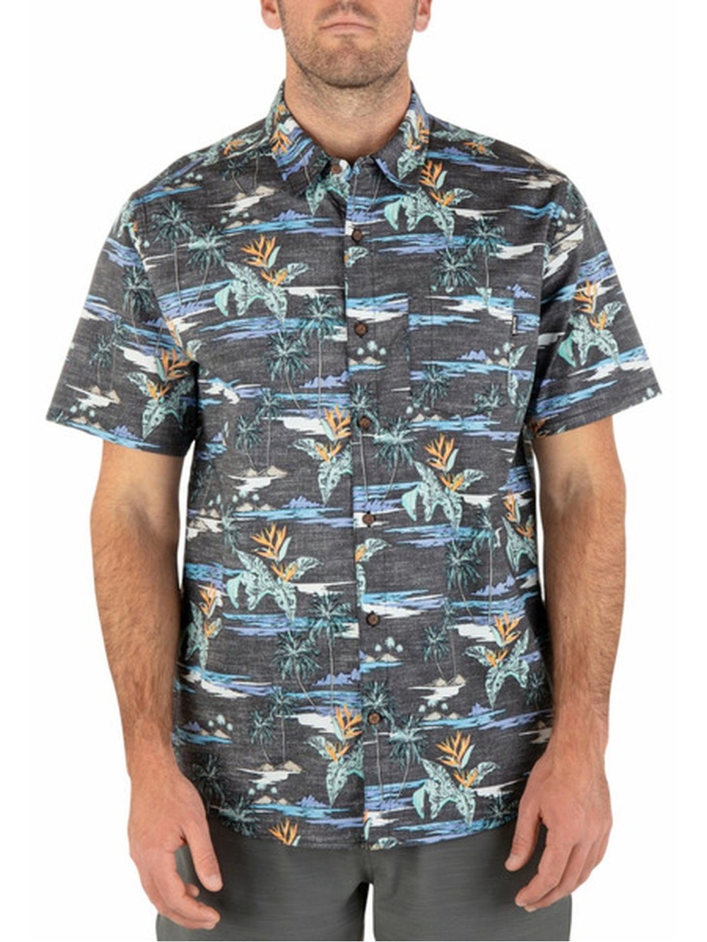 Hurley Charcoal Tropical Print Short-Sleeve Button-Down Shirt